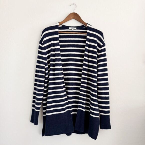 Madewell Cozy Wool Alpaca Blend Walker Blue White Striped Cardigan Size S - Picture 2 of 7